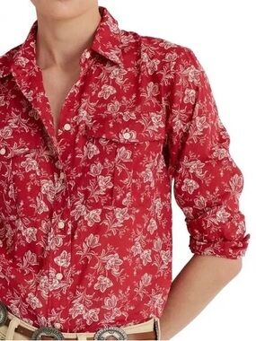 Lauren by Ralph Lauren Red Floral Button-Up Shirt size M